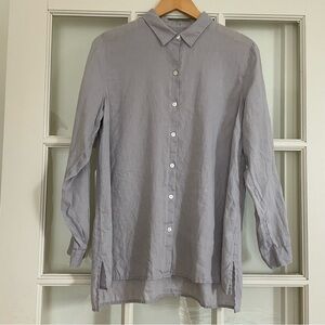 J Jill Love Linen light cool grey long sleeve button up collared shirt women's M